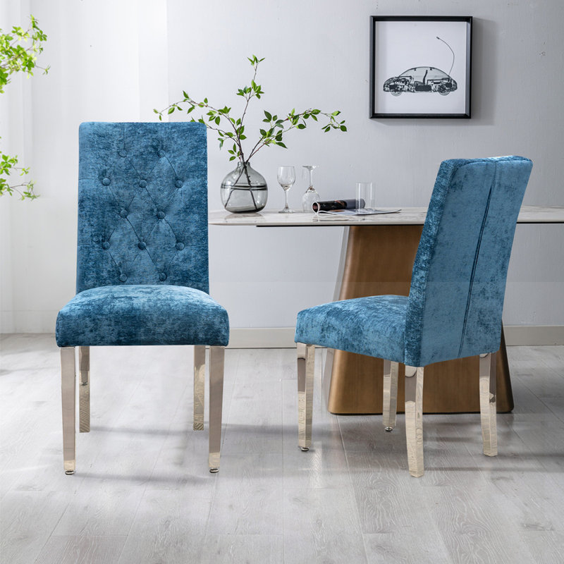 Chaises de salle à manger modernes avec revêtement en velours moelleux, pieds robustes en acier inoxydable et ressorts en forme de S - Support ergonomique pour la salle à manger, la cuisine et le bureau