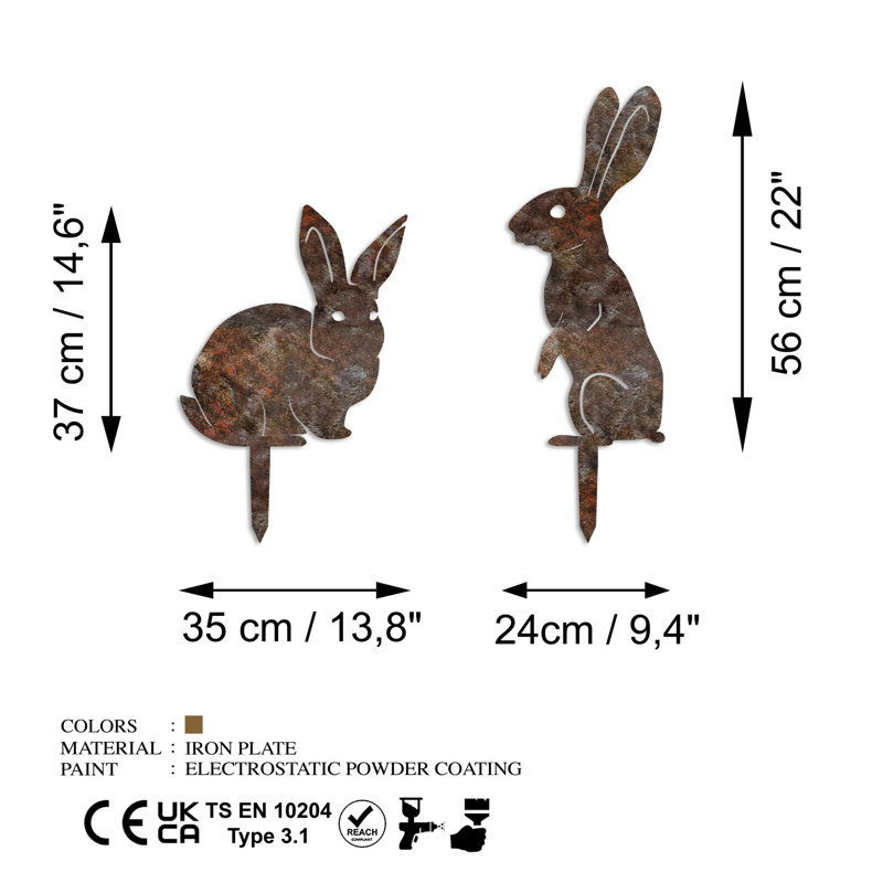 Elegant Hand-Painted Decorative Garden Object Set (2 Pieces), 20.5 x 13.8 inches & 22.0 x 9.4 inches | 100% Metal, Thickness: 0.06 inches | No Assembly Required, Unique Color Variations for Stylish Outdoor Décor