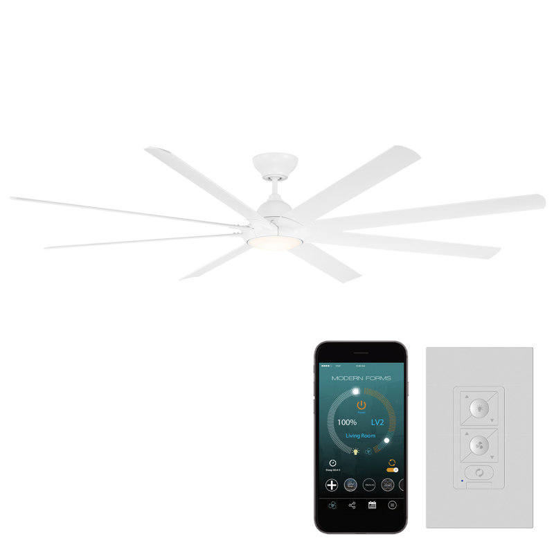 Hydra 96" Matte White Smart Ceiling Fan with LED Light Kit