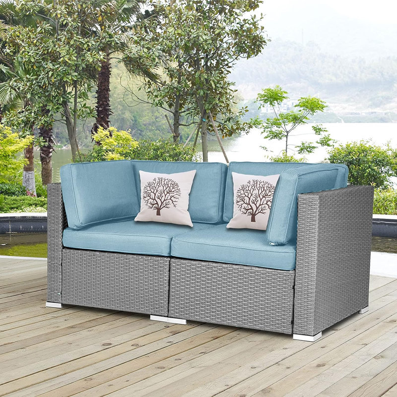Osier large de 59 po avec coussins Rister, Bleu clair