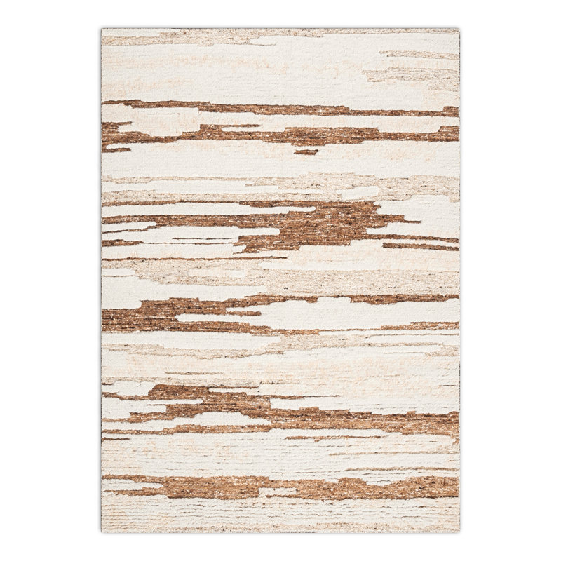 Rectangle Karla Abstract Hand-Knotted Wool/Cotton Area Rug in Ivory/Beige, Rectangle 10' x 14'