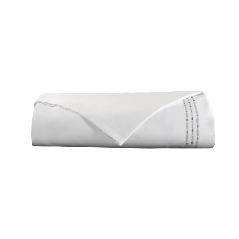 Sole Embroidery By DEA Sateen Duvet Cover, Twin Duvet Cover, White/Ice Blue