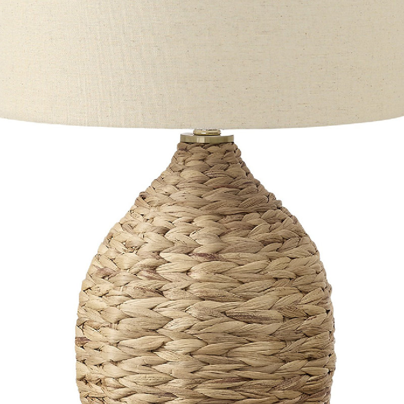 Lampe de table Lanny, base en vase de rotin naturel tissé, lin beige, Brun