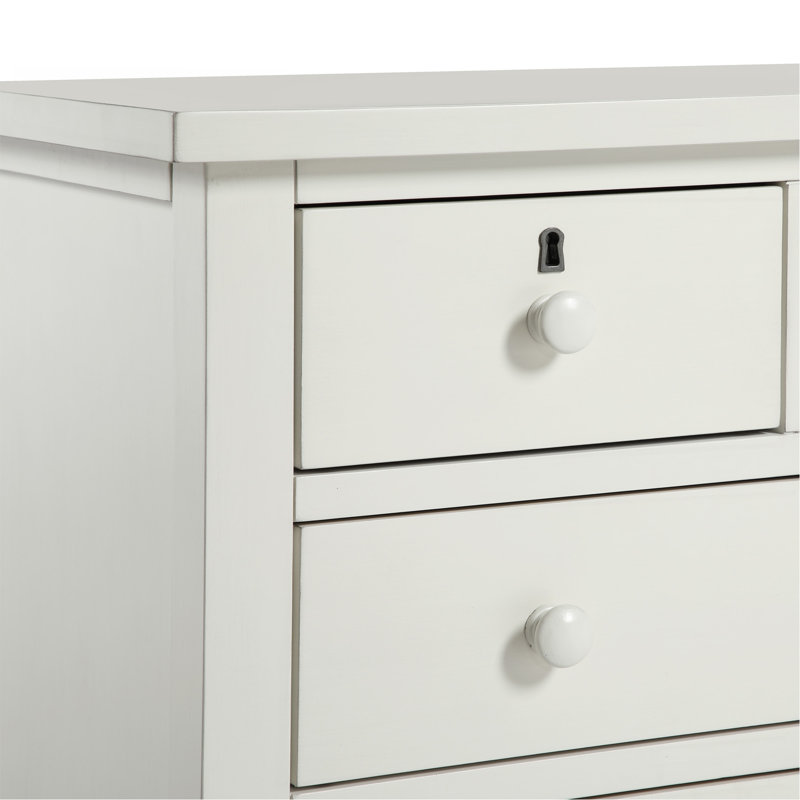 Table de chevet avec 4 tiroirs de rangement - Blanc antique