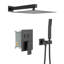 Tête de douche murale carrée double noire matte de 12 pouces avec - valve équilibrée, expérience de pluie, rotation à 360 ° et système portatif pour les besoins adaptables, échaudure, tête mince, réglable,-126125333
