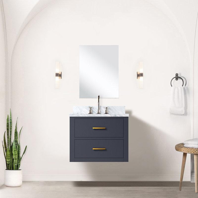 Meuble-lavabo simple bleu - 24 po x 18 po avec portes en acrylique à fermeture en douceur et miroir L 18 po, Bleu