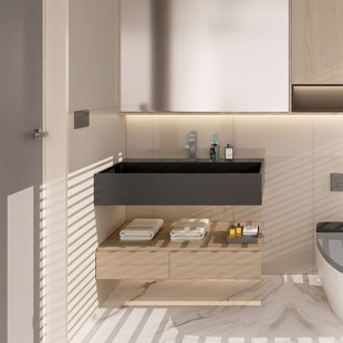 39.4" L X 18.9" W X 5.9" D Wall-Mount Bathroom Sink In Matte White Solid Surface Material SWBS17WH-4019