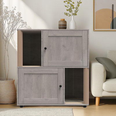 Mobilier pour bac à litière pour chat, meuble pour litière pour chat avec double bac à déchets fermé, meuble pour chat en bois avec poteau à griffer et double tapis