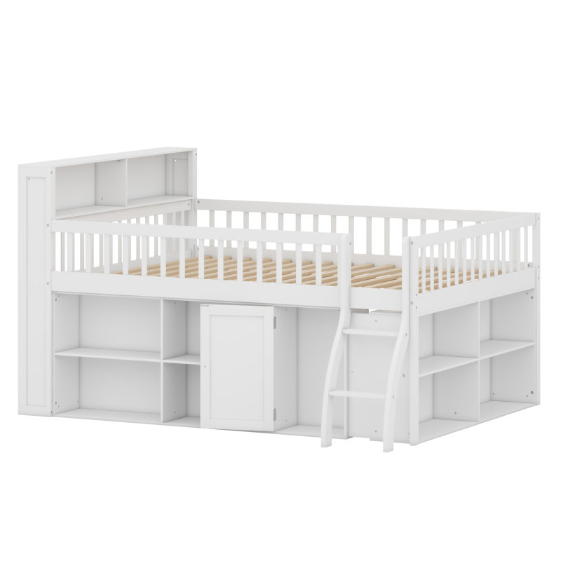 Space-Saving Loft Bed Featuring Built-In Storage Compartments and Ambient LED Headboard Lighting, White