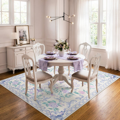 Kaldi Floral Washable Area Rug Non-Slip Stain Resistant Low-Pile Boho Large Indoor Throw Carpet