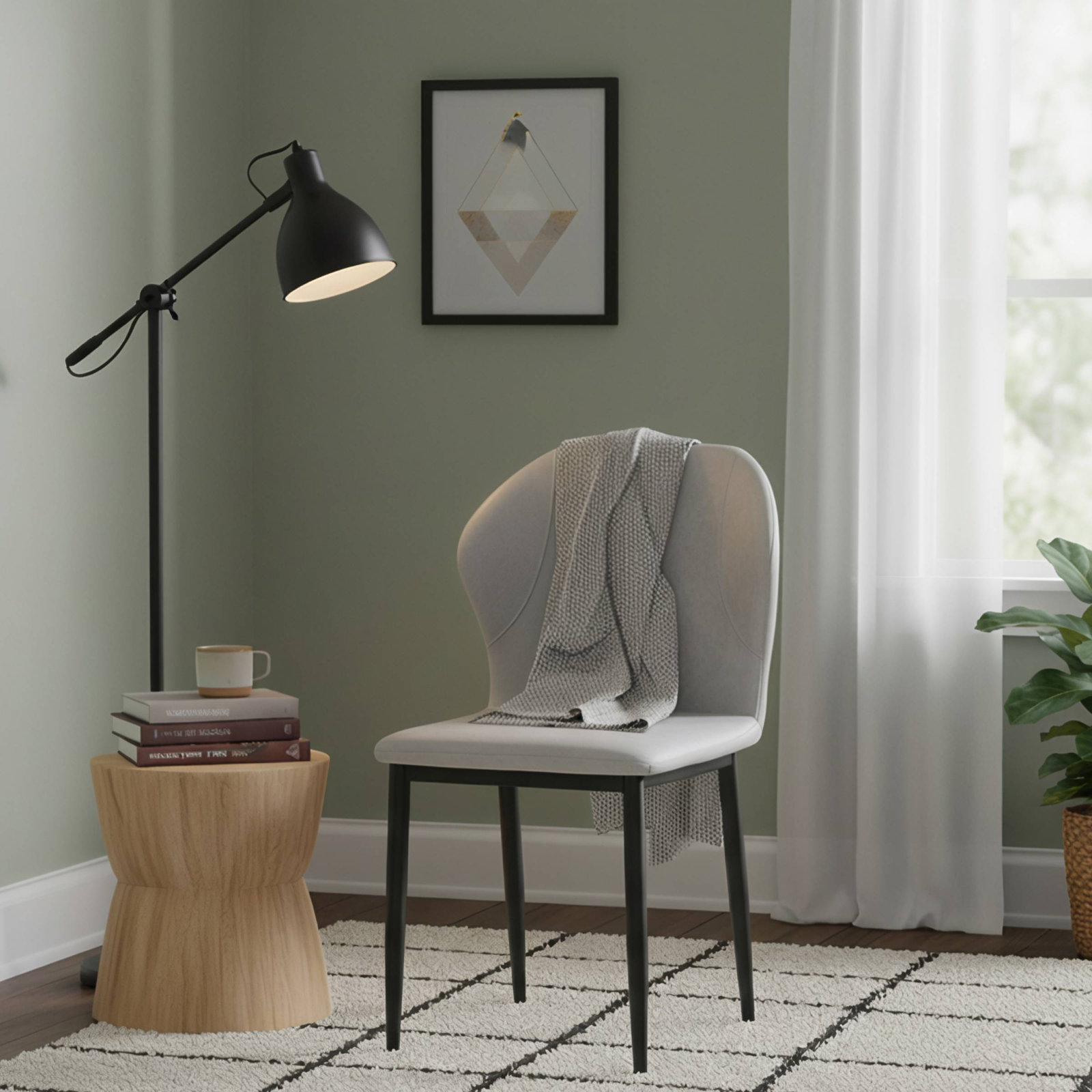 Steves Fabric Metal Side Chair Dining Chair, Light Gray, Single
