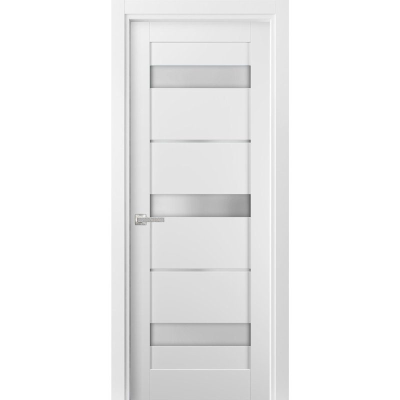 Porte blanche standard en verre givré Quadro avec trousse de quincaillerie d'installation, 32 po x 84 po