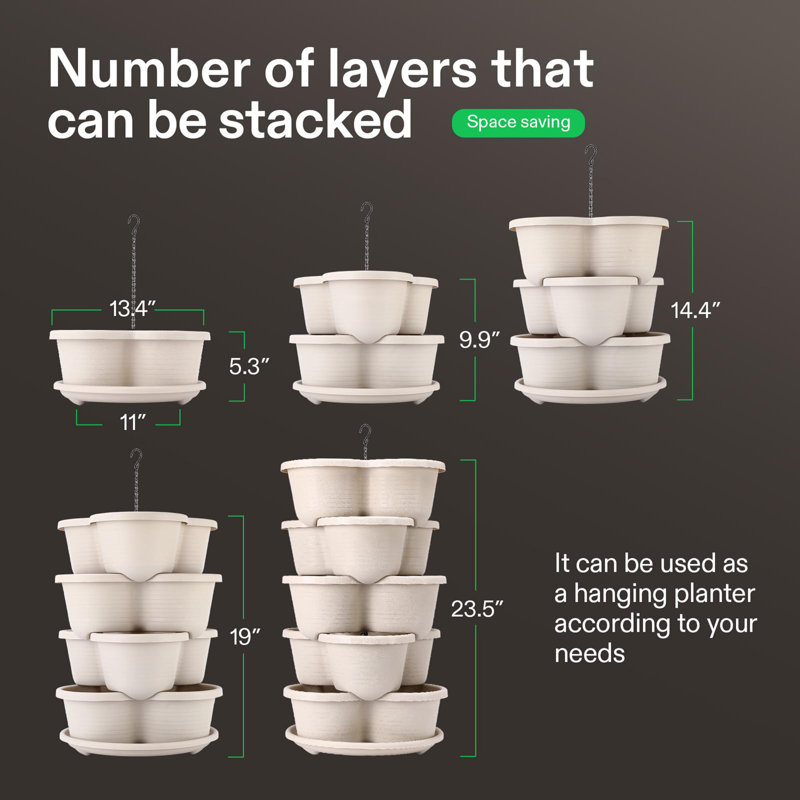 5 Tier Vertical Gardening Stackable Planter, Ivory
