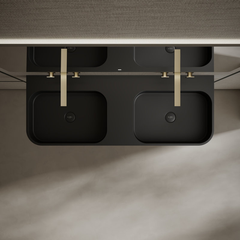 Lavabo de salle de bain mural à surface solide 47 "x 16" noir mat MonBlari, Noir mat
