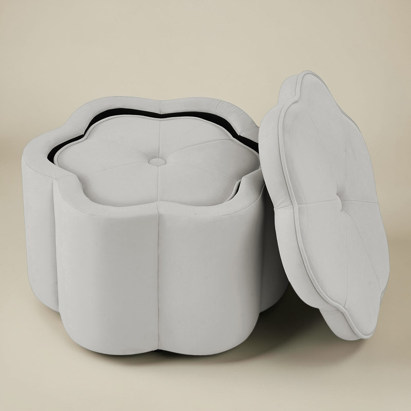 Set of 2 Flower-Shaped Velvet Storage Ottomans, Small & Large, Gray