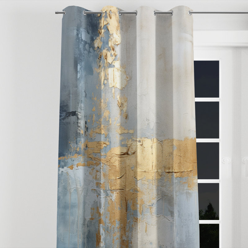 Kristalia Beige and Gold Simple Winter Landscape II - Winter Landscape Velvet Grommet Curtain - 1 Panel, 52" W x 95" L