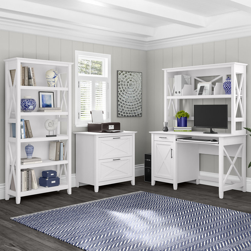 Huckins 3 Piece Writing Desk Office Set, Pure White Oak