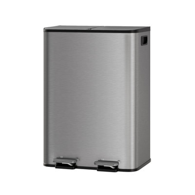 Grande poubelle double en acier inoxydable avec couvercle pour la cuisine
