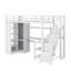 Lit mezzanine en métal intégré avec bureau, ports de chargement USB, tablette à 5 niveaux, placard et escabeau-897571244