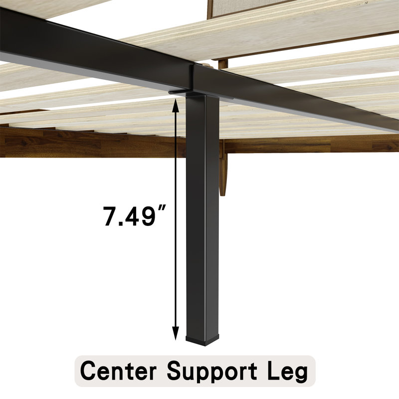 Modern Solid Wood Bedframe Queen Size,Ebony No Box Spring Needed, Yellow, Queen