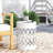 Modern White Iron Outdoor End Table, Large, With Frame Construction Large Metal White, Fashionable Cut Feature-296010327