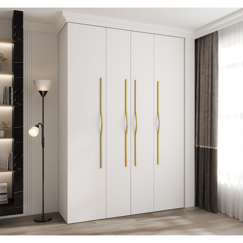 4 Door Manufactured Wood Wardrobe, white matt + handles: gold, 245,5 H x 170 W x 40 D+M7