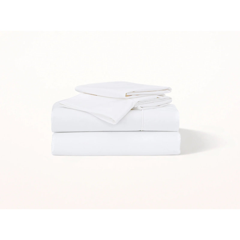Ensemble de draps en percale biologique Heirloom, Grand lit, Blanc / Bleu marine