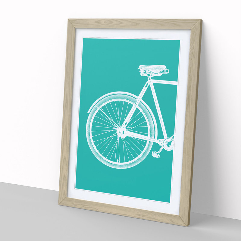 Bicycle No.1 Teal - Picture Frame Graphic Art, Oak, 90cm H x 65cm W x 2cm D