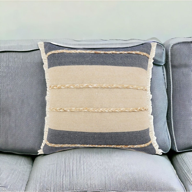 Oreiller 24 po x 24 po Coastal, Denim bleu brun clair / taupe