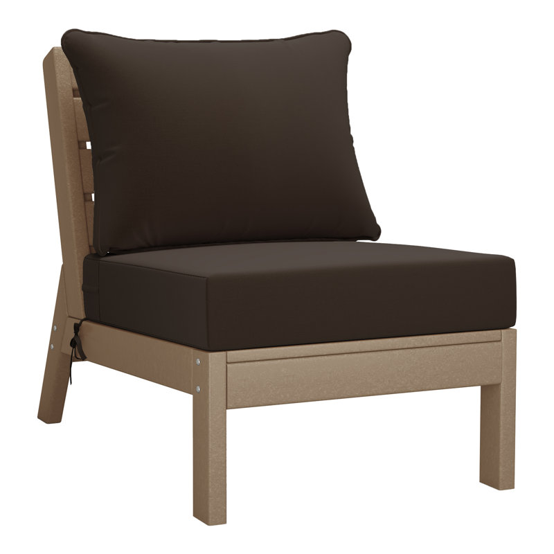 Deep Seating Armless Chair With Cushions, Brown, Light Brown