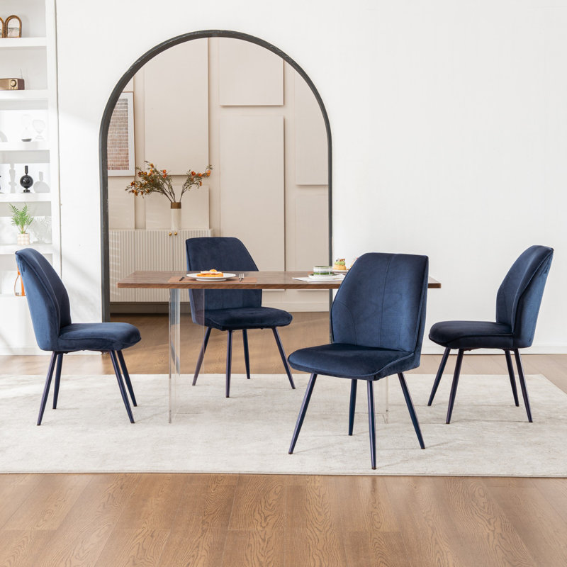 Chaises de salle à manger rembourrées Monno Chenille, 4, Bleu, Bleu