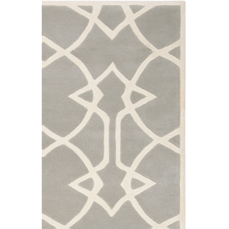 Tapis gris / ivoire en laine touffeté à la main Hamid, Rectangle 8 pi x 10 pi