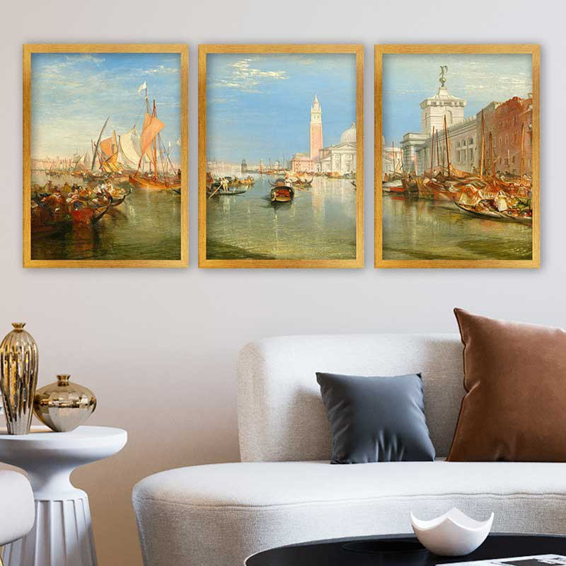 Ensemble de 3 peintures élégantes encadrées décoratives, 13,8 x 17,7 pouces chacune | 100% bois avec cadre 100% polystyrène (épaisseur: 0,8 pouce) | Impression numérique UV, parfaite pour le salon et la décoration intérieure