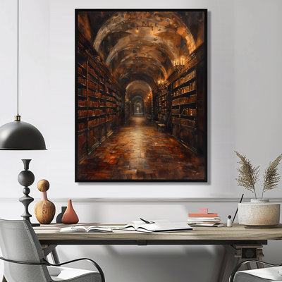 Brown Historic Library Books Literary Charm - Libraries Wall Art Living Room