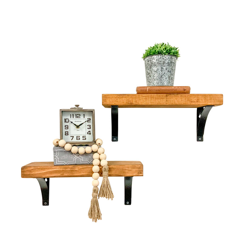 2 Piece Pine Accent Shelf, 7" H x 24" W x 5.5" D, Walnut