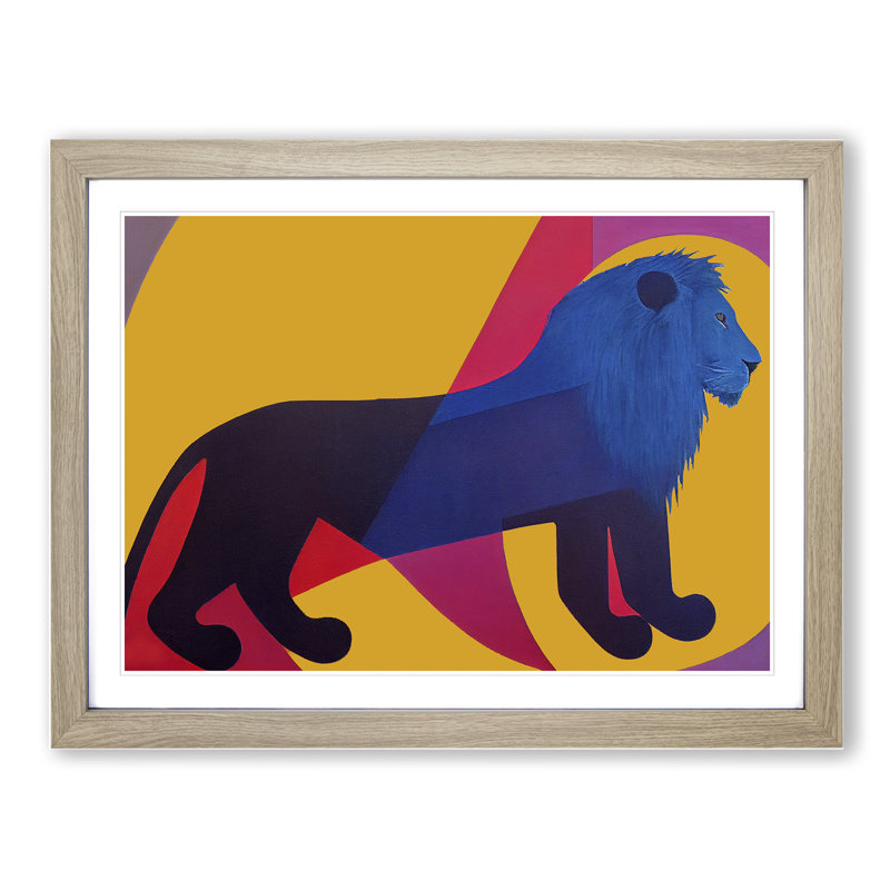 Lion Abstract - Single Picture Frame Print, 34cm H x 46cm W x 2cm D, Oak