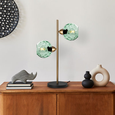 Modern Gold Table Lamp with Metal Body & Glass Cap, 14.2 x 7.1 x 22.8 inches | Base Plate Ø7.1 inches, Socket Type: 2 x E27 Max 40W (Bulb Not Included) | Elegant Glam Design for Home Décor & Lighting Solutions