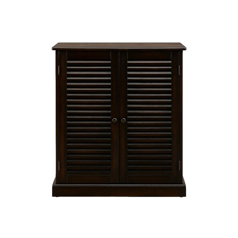 Range-chaussures avec 5 tablettes et teintes réglables, portes à persiennes pour la fraîcheur, bois massif et fabrication, 30 po de profondeur, 15 de largeur, 34,5 de hauteur de couleur, circulation d'air améliorée, tablettes, matériau,