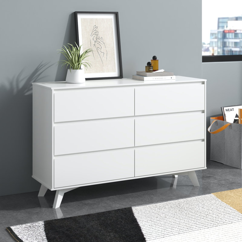 Brubaker 6" W Solid Wood Double Dresser, Blanc