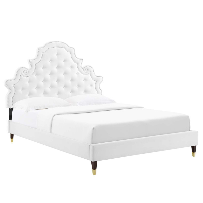 Lit plateforme en velours Performance Modway Gwyneth, Blanc, Double