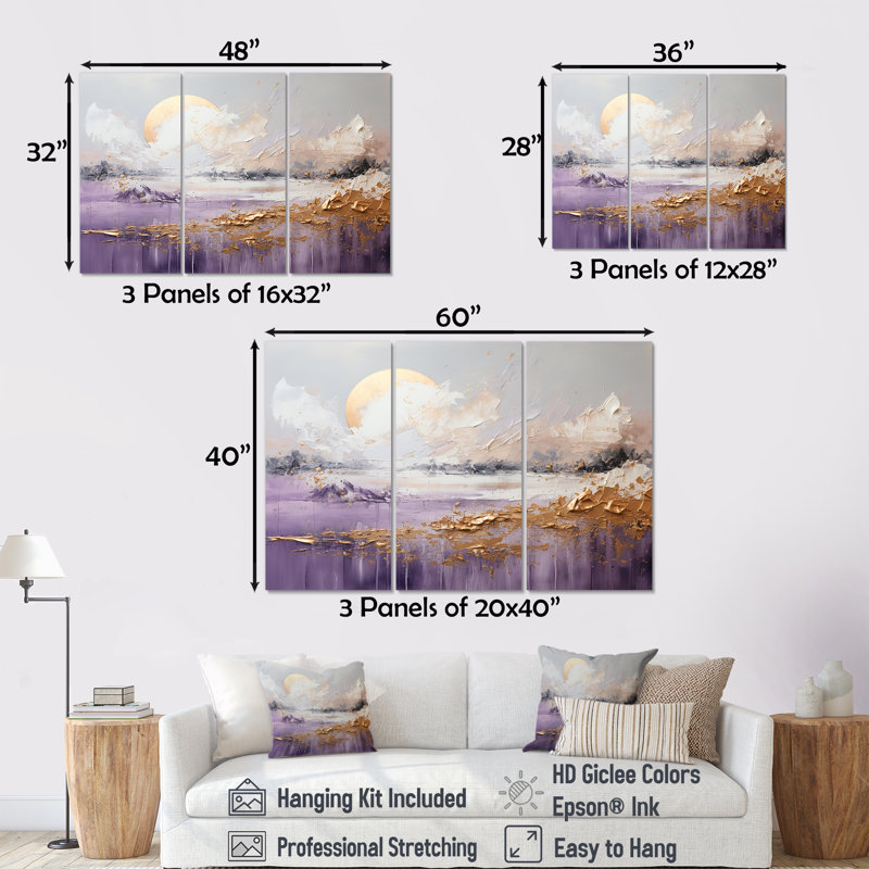 Purple And Gold Lake And Mountain IV - Lake Wall Art, Wrapped Canvas, 28" H x 36" W x 1" D
