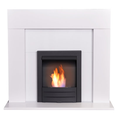 Adam 121cm W Pure White Bio-Ethanol Fireplace with 6000 BTU