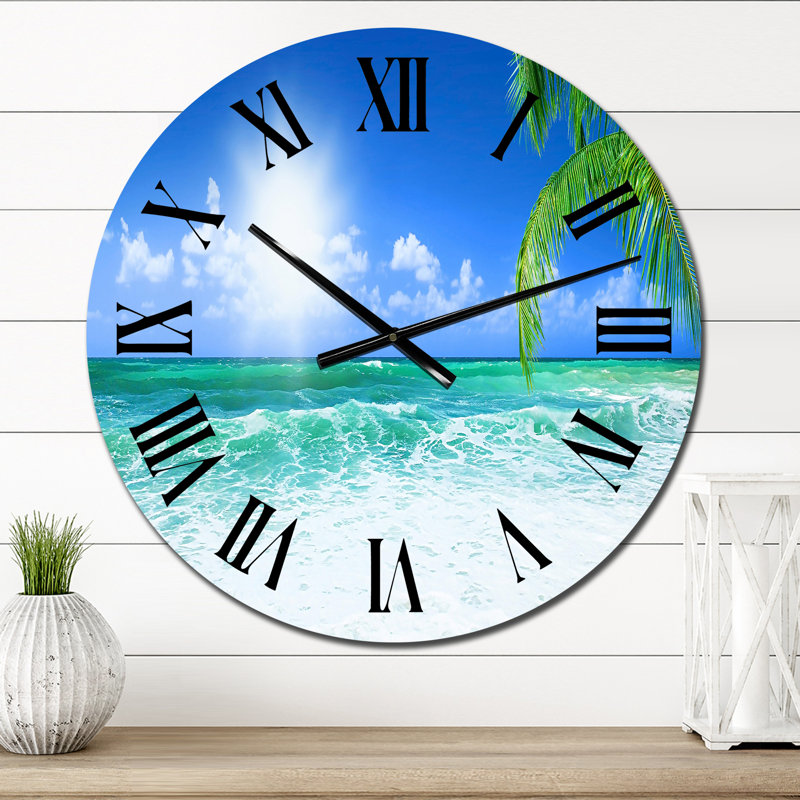 Belle plage avec soleil éclatant - horloge murale nautique et côtière, Petit
