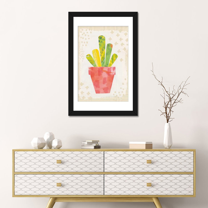 «Collage Cactus VI.A, impression sur toile tendue, H 24 po x l 16 po x P 1 po, Toile tendue, Blanc
