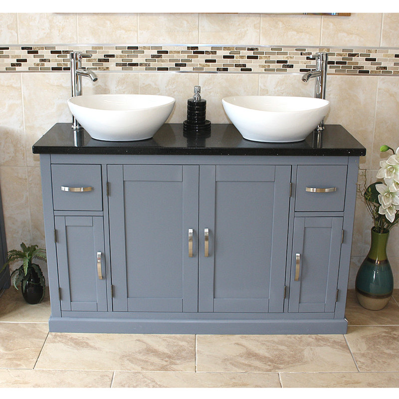 Regatta 1230mm Double Bathroom Vanity with Vessel Ceramic Basin, Black 