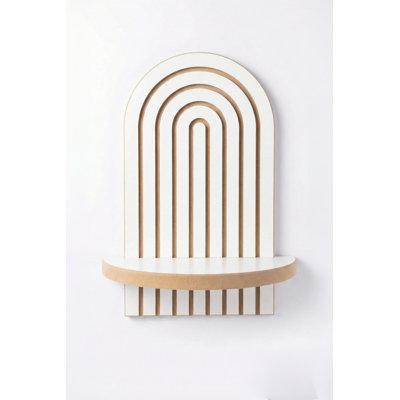Tablette murale moderne, motif géométrique blanc, 7,9 x 13,8 x 5,1 pouces | Panneau de particules 100% mélaminé, solution de rangement durable et élégante pour la décoration intérieure