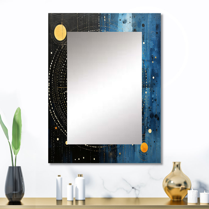 Bleu minimalisme lune V - miroir mural minimaliste, miroir décoratif moderne, impression d'art en métal, 32 po x 24 po