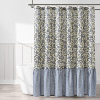 Rideau de douche en lin texturé bloc simple l 72 po x L 72 po - Rideaux de douche à motif floral rétro - Rideau de bain à volants