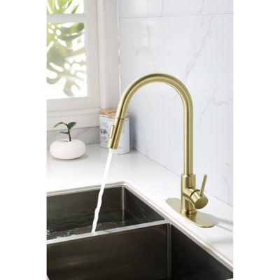 Gold Stainless Steel Kitchen Pull Down Faucet - 360 Rotatable High Spout, Simple Single Handle For Water Temperature And Flow Adjustment, Corrosion Rust-, 16.2 In. Deep, 10.17 Wide, 9.1 Tall, 4.15
