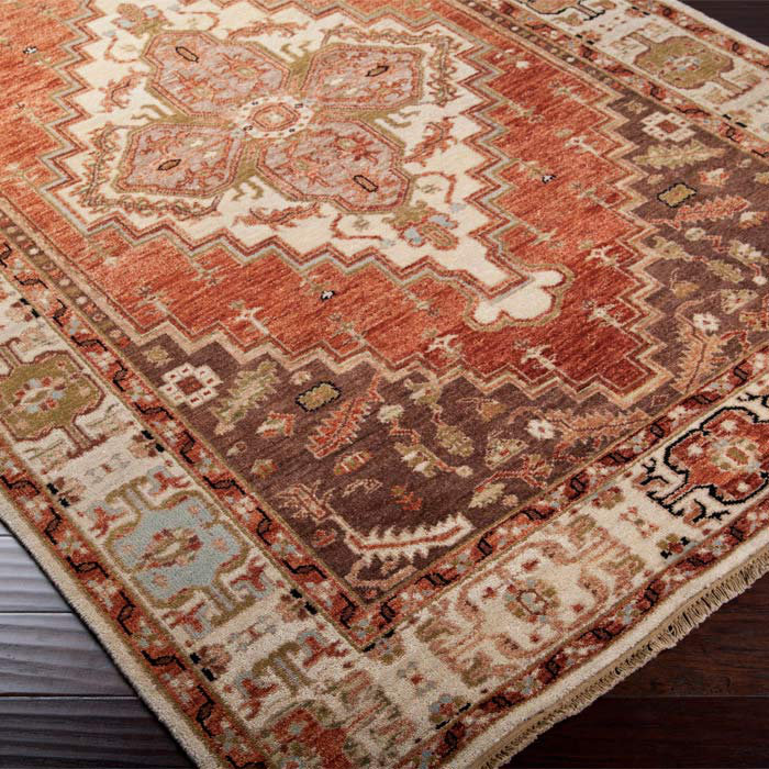 Tapis gris / beige / gris moyen en laine noué à la main Ostrander, Rectangle 5 pi 6 po x 8 pi 6 po